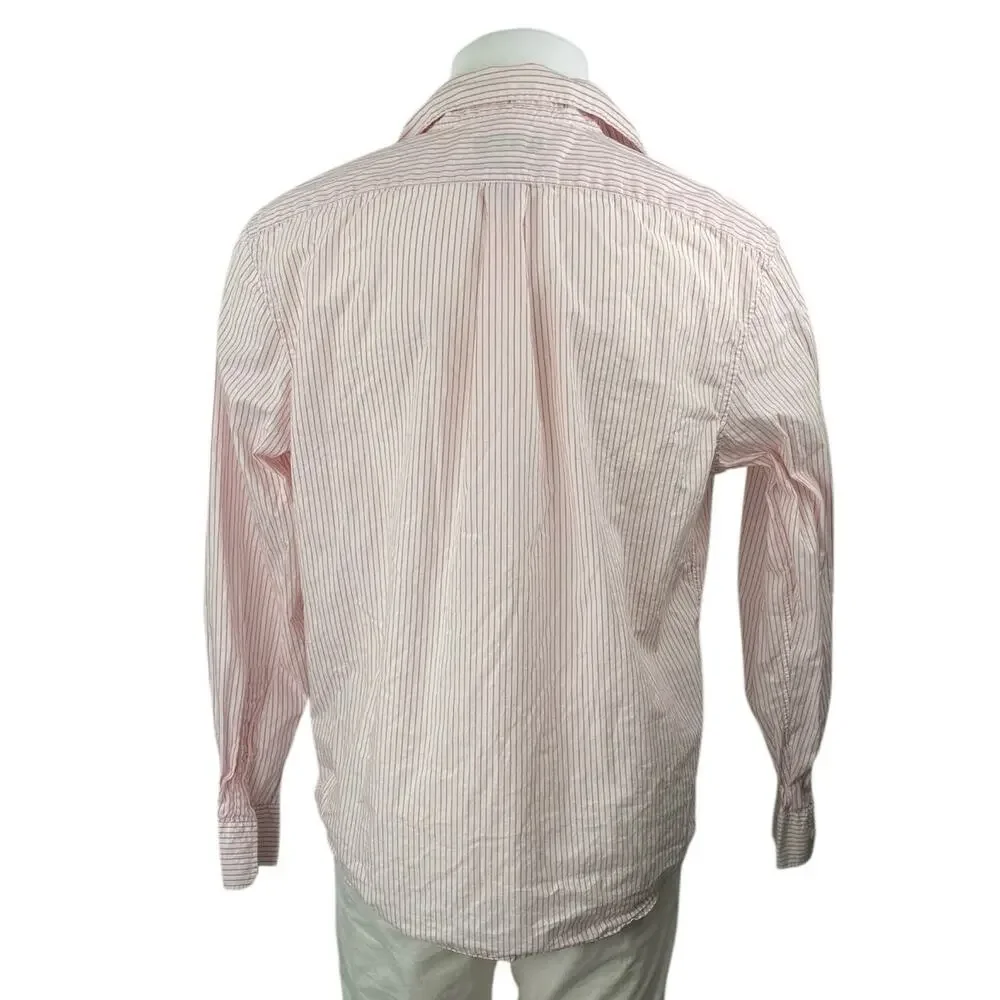 Banana Republic Untucked Men's Pink White Striped Long Sleeve Button Shirt Top L